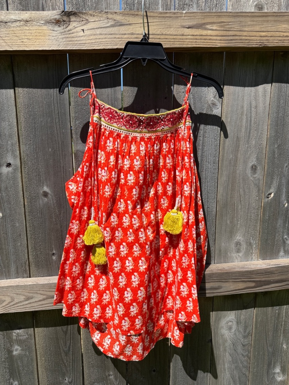 Nicole Miller Orangish-Red Floral Tassel Spaghetti-Strap Camisole